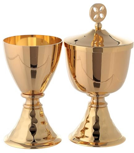 Calice e pisside da Viaggio con Base Martellata Ottone, Pisside