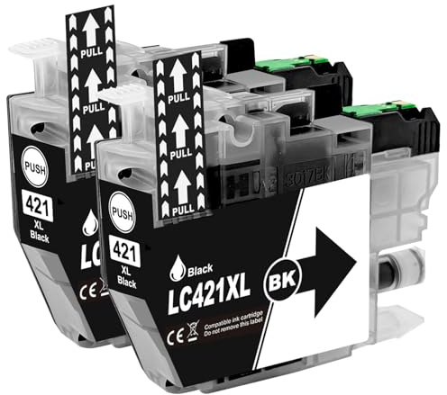LC421XL LC-421XLVAL LC-421XLBK Tintenpatronen kompatibel für Brother LC-421 LC-421XL LC421 LC421XL Patronen für DCP-J1050DW MFC-J1010DW DCP-J1140DW DCP-J1800DW Druckerpatronen (Schwarz*2)
