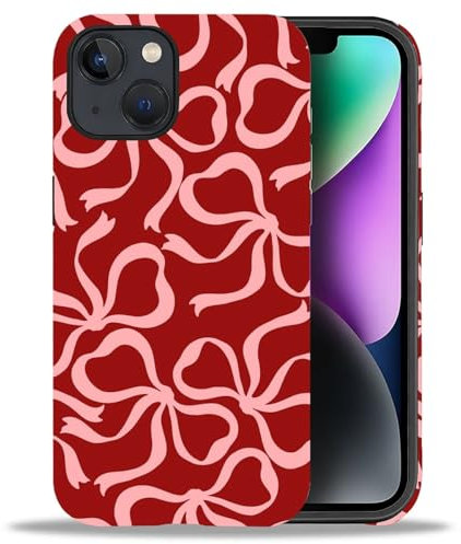 artslion 2 in 1 Aesthetic Hülle für iPhone 15 Hülle 6,1 Zoll Kompatibel mit MagSafen, Komplettschutz HandyHülle Magnetisch Stoßfest -Rote Schleife Muster