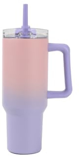 IDRINK - Tumbler Thermosflasche für unterwegs, 1,2 l mit Griff und Strohhalm (Rosa/Lila)