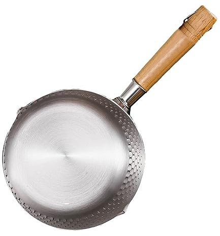 Warmhm 1Pc Stainless Steel Soup Pot with Wooden Handle Thickened Food Grade Pan for Noodles Milk and Food Cooking Pot for Home Use Easy to Store with Hanging Ring