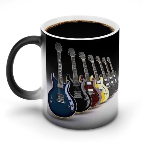 12 Oz Discoloration Coffee Mug Electric Guitar_75091500 Printed Ceramic Coffee Mugs with Handle Color Changing Coffee Cup Funny Mugs for Tea Soup Milk Latte