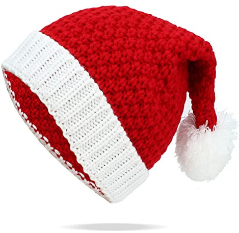 Weihnachtsmütze, Weihnachten Strickmützen für Damen Herren Weihnachtsmann Stricken Mütze mit Bommel Nikolaus Gestrickte Wintermütze für Weihnachten & Weihnachtsfeier & Weihnachtsmarkt - Erwachsene