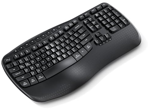Doci Wireless Ergonomic Keyboard, Wave Keys Wrist Rest Natural Typing Keyboard, 2.4G USB-A Cordless Receiver and USB-C Adapter, Ergo Computer Keyboard, Windows/Mac/PC/Laptop, Black