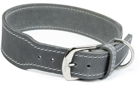 CopcoPet Hundehalsband Leder – Handgefertigtes Lederhalsband für mittelgroße, große Hunde – Halsband Hund – Verstellbar & Robust – Zoe, Grau, 50 – 55cm 40mm breit, Verchromte Beschläge
