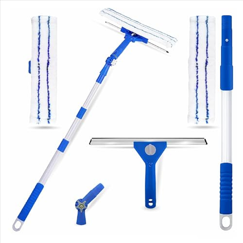 TB1 Products All-Purpose Window Cleaning Kit – 2-in-1 Telescopic Window Cleaner with 85–150cm Extendable Handle, 30cm Rubber Squeegee & Microfiber Scrubber for Glass, Mirrors, Cars