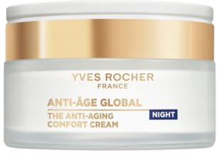 Yves Rocher Anti-Age Global - Antifalten Nachtcreme Gesicht - 50 ml | Intensive Anti-Aging Nachtregeneration - Patentierte Gold-Achillea Formel - Regeneriert & strafft, luxuriöse Textur