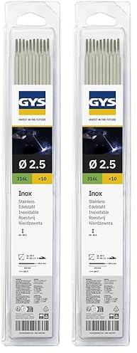 GYS - ELECTRODES Inox 316L ø2, 5 - Blister de 10 - CONSOMMABLE Soudure Arc/MMA - Toutes positions - A L'electrode - Amorcage Des 40V (Lot de 2)