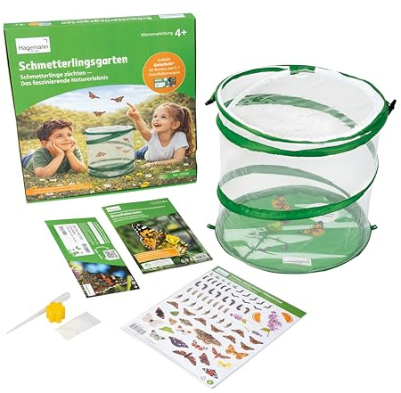 Hagemann Schmetterlingsgarten Gutscheinset – Schmetterlinge züchten Geschenk für Kinder | Gutschein für 5–7 Distelfalter Raupen | Natur Experiment | inkl. Habitat, Lernmaterial & Sticker