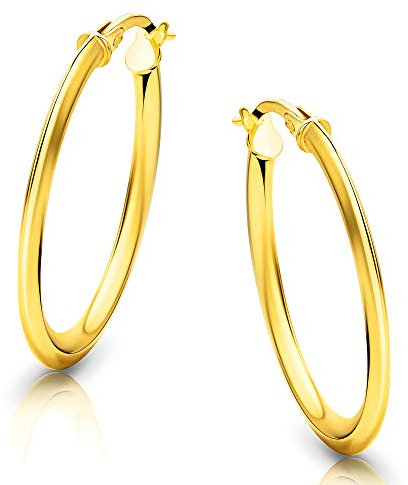 Orovi Schmuck Damen Klassische Zeitlose goldene Ovale Creolen Ohrringe Elegante Klappcreolen aus Gelbgold 18 Karat(750) Gold, Kreolen-Durchmesser 28,5 mm