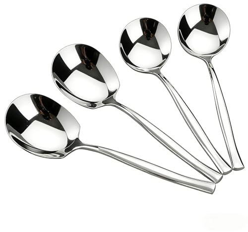 Vareone 4 Pieces Serving Spoons Set, Includes 2 Large Buffet Serving Spoons and 2 Soup Ladle Spoon Serving Ladles, Stainless Steel Buffet Banquet Spoons, Serving Utensils Set for Parties, Silver