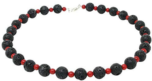 Hals-Kette aus Lava & Koralle schwarz-rot 925 Silber 51cm Collier Halsschmuck