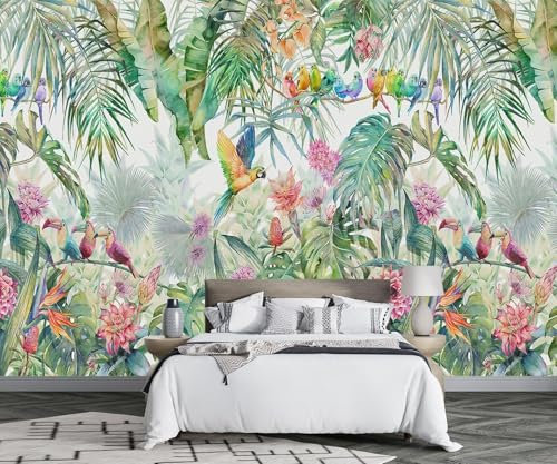 TV Hintergrundbild Nordic tropischen Pflanzen Tapete Dschungel Papagei Wandbilder Wohnzimmer TV Hintergrundbild nahtlose Wandverkleidung 3D Wandbild Wandbild Tapete Fototapete Wandbilder-300cm×210cm