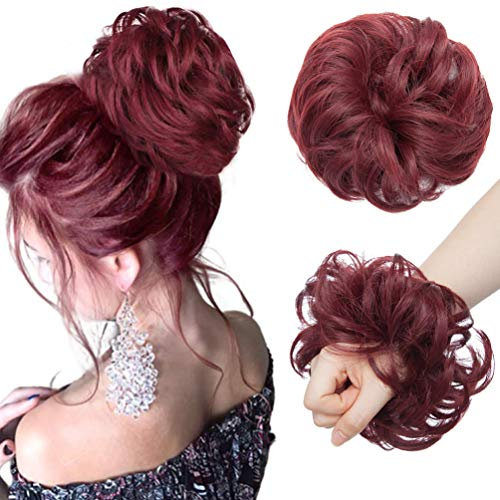 Hair Extensions Haarverlängerung Haarteil Haargummi Hochsteckfrisuren Voluminös Unordentlicher Dutt Gewellt Wavy wie Echthaar Weinrot