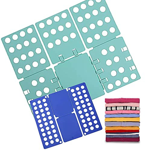 2 Piezas Doblador de Ropa, Azul Tabla para Doblar con Agujeros Tablero Plegable para Ropa Camisas Ropa de niños y Adultos, Azul+verde