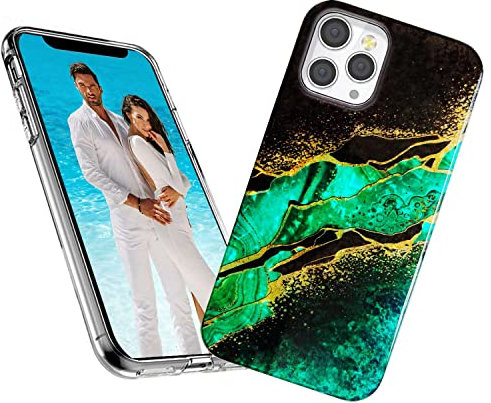 ARSTVEC Cute Case for iPhone 13 Pro Case for Women Girl Men,Glitter Pearly Luster Shell Sparkle Bling Soft TPU Flexible Slim Thin Lady Case Cover for iPhone 13 Pro 6.1,Emerald Green Gold Marble