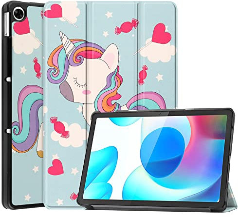 FanYuan Cover per Realme Pad 10.4 2021 Tablet, con Auto Sveglia/Sonno, Funzione Stand, Chiusura Magnetica, Ultra Sottile Case Custodia per Realme Pad 10.4 2021.(Unicorno)