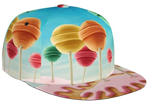 Bunte Lollipop Snapback Hut Hip Hop flache Baseballkappe verstellbares Visierkappe für Unisex Erwachsene, Schwarz, Einheitsgröße, Schwarz, EinheitsgröÃŸe
