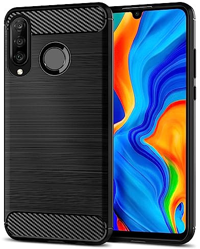 Qiinogow Funda para Huawei P30 Lite, Antigolpes Carcasa con Suave de TPU, Capa Ultrafina de Fibra de Carbono (Negro)