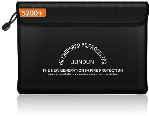 JUNDUN Feuerfeste Dokumententasche mit 5200℉ Wärmeisolierung, 36x26cm Wasserdichte und feuerfeste Geldtasche, 8 Lagen verdickte feuerschutz tasche mit Reißverschluss für Dokumente und Bargeld