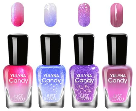 Colorful Nail Polish - Quick Drying Long-Lasting Nail Varnish - Color Changing Temperature Control Nail Polish Home Nail Art Design - Without Use UV Lamp (4PCS Colorful Type)