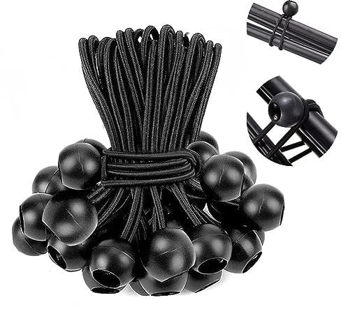 Bungee Cord with Balls, 50 pcs Tarpaulin Bungee Balls, Heavy Duty Bungee Balls for Tarpaulin Tents Canopy Banners Camping Tarps and Household Items 15 cm Black