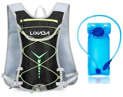 Lixada Trinkrucksack mit 2L trinkblase, 10L Ultraleicht Atmungsaktiv laufrucksack Trail Rucksack Trinkweste, Herren Damen Hydration Pack Fahrradrucksack für Laufen, Camping, Wandern, Marathoner
