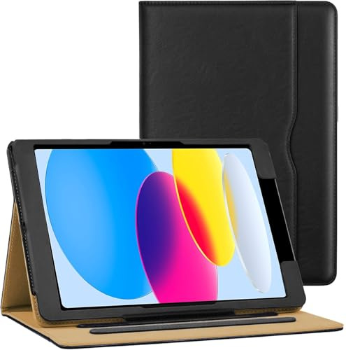 Leather Case For iPad (A16) 11th Generation 11 Inch 2025/ iPad 10th Generation 10.9 Inch 2022 Premium Black Tan, Magnetic Flip [Corner Protection] Multi-Angle Viewing Stand Cover Auto Wake/Sleep