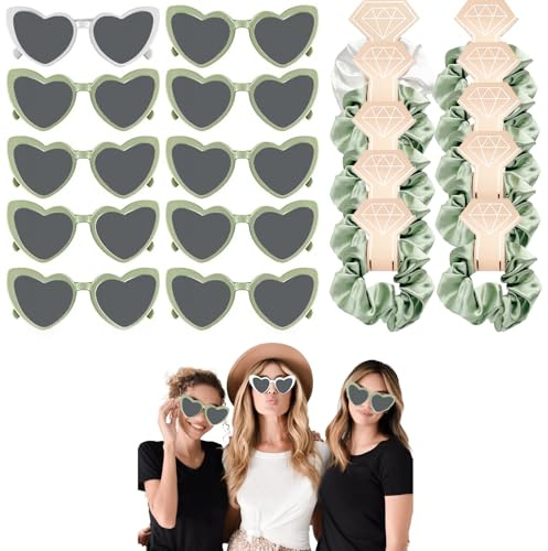 HNLMZ Junggesellenabschied Herz Brille Set,Bride Partybrille Herz Sonnenbrille,10 Stück Junggesellinnenabschied Herzbrillen und 10 Stück Haargummi,Herzförmige Brille für JGA und Hochzeiten Deko