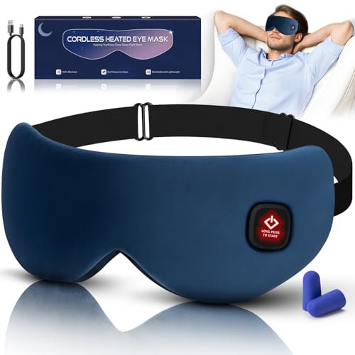 Cordless Heated Eye Mask for Dry Eyes, Blocking Light Sleeping Mask Warm Eye Compresses Electric Heating Pad for Stye Eye Treatment Blepharitis Sinus Migraine Gifts for Woman Man