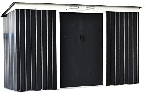 Outsunny Abri de Jardin 3,6 m² Remise à Outils avec kit de Fondation en Acier galvanisé avec Portes coulissantes, dim. 280L x 130l x 172H cm, Gris-Noir