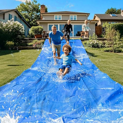 32.8ft x 9.8ft Slip Lawn Water and Slide Tarp with 22 pcs Metal Stakes for Adults and Teens Lawn Water Slide Heavy Duty Waterproof for Summer Outdoor Fun Water Slip Play