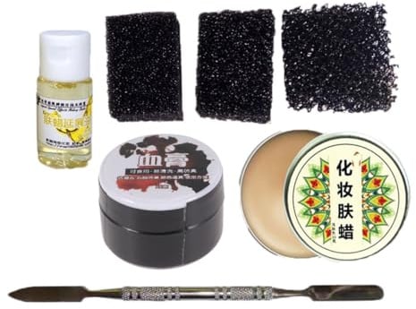 BIUDECO 7 Stück Teiliges Halloween Make Up Set mit Hautwachs Falschem Narbenwachs Kunstblut Großer Spatel Verlängerungsöl und Effekte Schwämmen für Realistische Horror Effekte bei Karneval