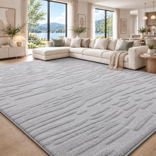 smiry Kurzflor Teppich Wohnzimmer, 140x200cm, Hellgrau | Moderner Waschbar Anti-Rutsch Teppich für Schlafzimmer, Esszimmer, Büro