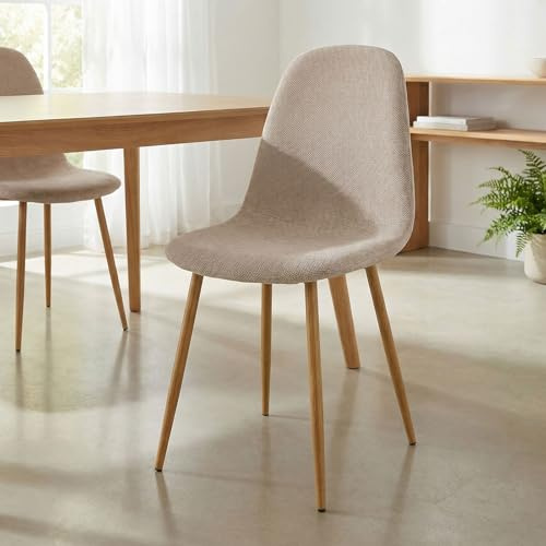 IDIMEX Esszimmerstuhl Punta im 4er Set, Beige - Moderner Stuhl mit Stoffbezug, Stabiles Metallgestell in Eichenoptik, Ideal für Essbereich und Küche, Pflegeleicht und langlebig
