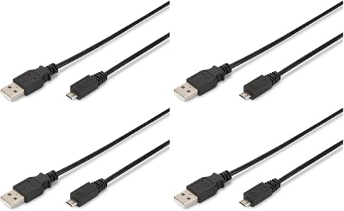 DIGITUS USB 2.0 Anschlusskabel - 1.8 m - USB A (St) zu USB Micro B (St) - 480 Mbit/s - Verbindungskabel - Schwarz (Packung mit 4)