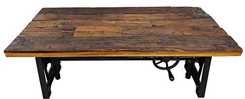 Couchtisch aus Altholz Schwemmholz Akazie - per Kurbel höhenverstellbarer Design Sofatisch - besonders robustes Tischmodell - Holztisch für das Wohnzimmer - Vintage Tisch mit modernen Look
