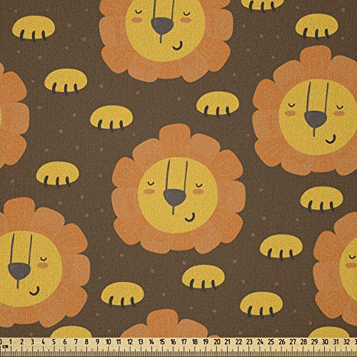 ABAKUHAUS Löwe Stoff als Meterware, Funny Zoo Tiere Paws, Microfaser Multi Zweck Dekostoff für Kunsthandwerke, 3M (230x300cm), Orange Gelb und Braun