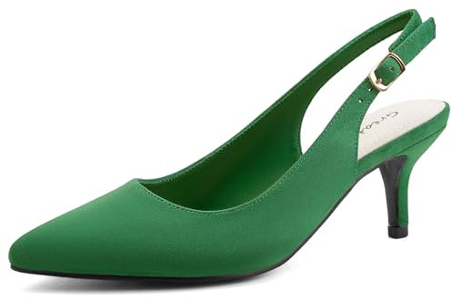 Greatonu Slingback Donna Scarpe Eleganti Decollete con Tacco Medio a Gattino e Punta, Verde EU 38