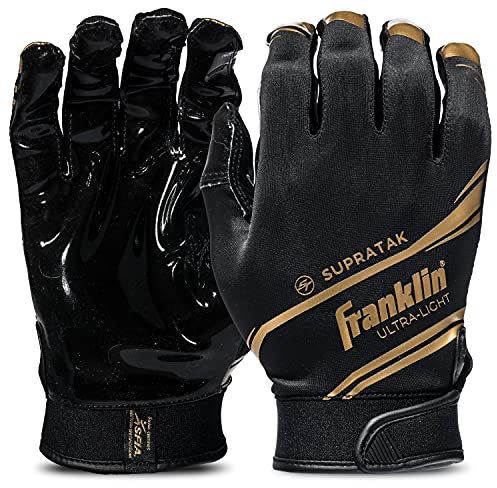 Franklin Sports Supratak Football Receiver Gloves - Black/Chrome - Adult X-Large