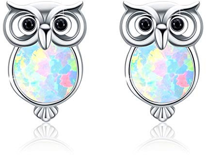 Opal Eule Ohrstecker Kette 925 Sterling Silbler Ohrschmuck Opal Ohrringe für Mädchen Ohrstecker Opal Schmuck Geschenk für Damen