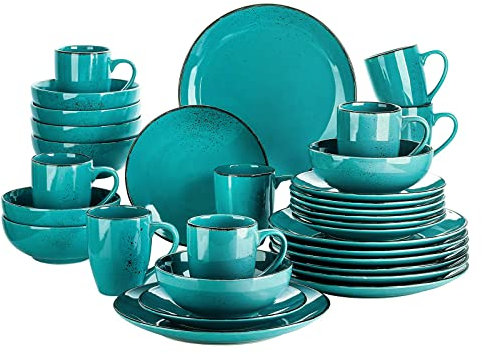 vancasso NAVIA-6 Servizio Piatti 32 Pezzi, Servizio da Tavola 8 persone, Dipinto a Mano in Gres con 8 Piatti Piani, 8 Piatti da Dessert, 8 Tazza da caffè e 8 Ciotole Cereali, Vintage
