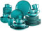 vancasso serie NAVIA Oceano Vajillas de 32 pcs, Juego de Vajillas, Platos de Cena, Postre, Cuencos y Tazas, Esmaltada Gres Vajillas Retro para 8 Personas Azul marino