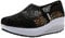 Zapatillas Balancin Mujer Tejer Cordón Ponerse Cuña Comodas Casual Zapatos para Caminar(Negro,39 EU)
