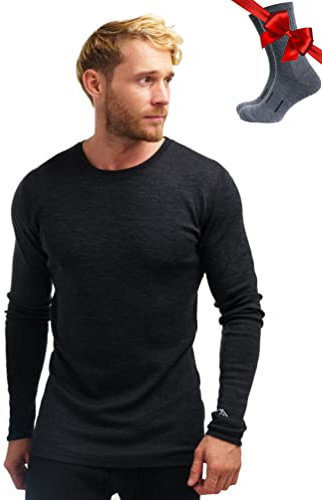 Merino.tech Merino Wool Base Layer Men - 100% Merino Wool Long Sleeve Thermal Shirts Midweight (Small, Charcoal Gray 250)