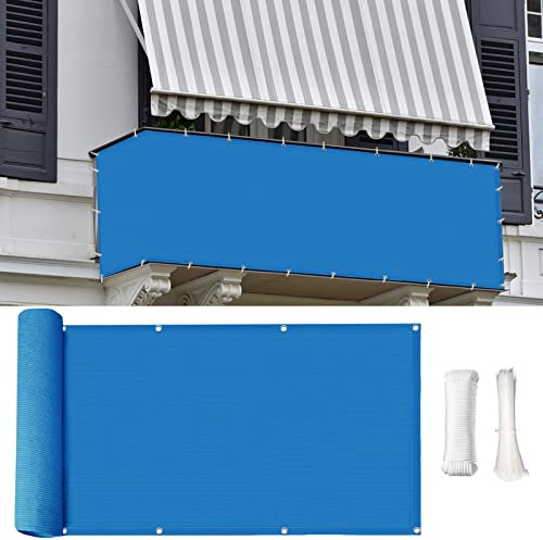 LIVEINU Balkonbespannung Balkon Sichtschutz Windschutz Sichtblende UV-Schutz Witterungsbeständig Gartensichtschutz UV 75% HDPE-Spezialgewebe Balkonverkleidung 75x500cm Blau