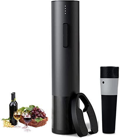 Tire-bouchon électrique automatique rechargeable avec coupe-capsule et câble USB Noir