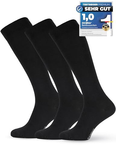 OCERA 3 Paar Bambus Kniestrümpfe (Unisex) für Damen und Herren in verschiedenen Farben - Schwarz 43/46