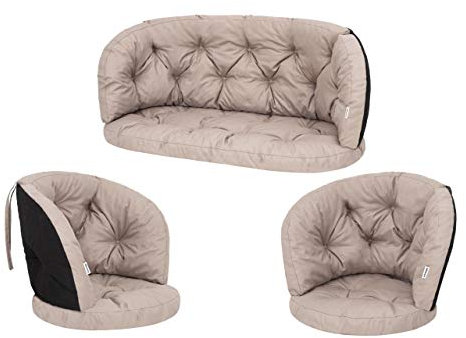 PillowPrim Kissen für Rattangarnitur, Bankkissen, Bankauflagen Kissenset Freizzeit Kissen Polster Sommerbänke Set 2 Sesselpolster + Bank Beige