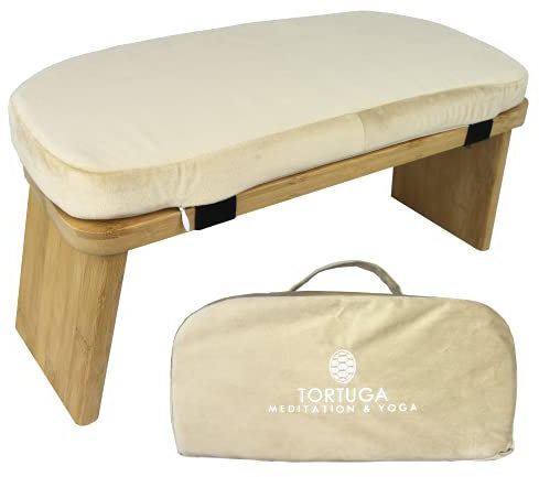 TORTUGA - Panca da meditazione in bambù biologico - Pieghevole ed ergonomico - Crema - 46x18x15cm - Pacchetto completo: borsa da trasportare, comodo cuscino - Migliora la postura e la consapevolezza